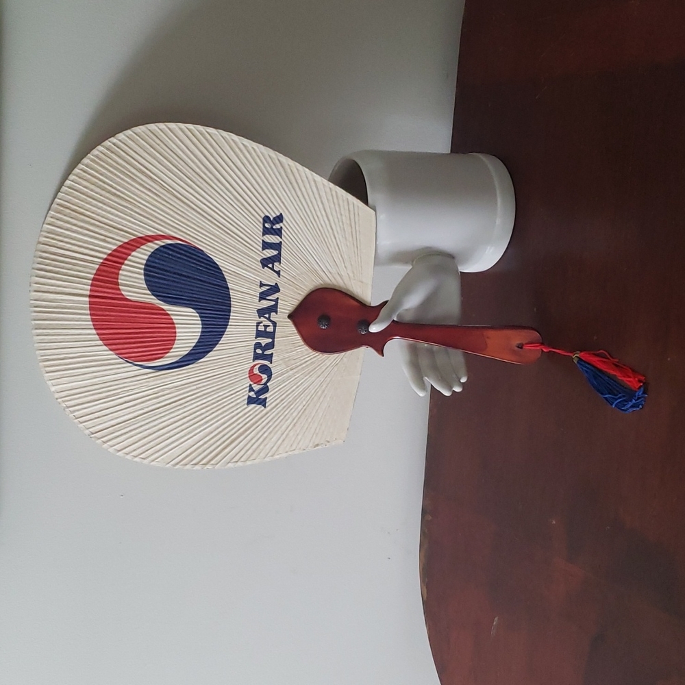 Vintage Korean Airlines Large Hand Fan RARE!!
